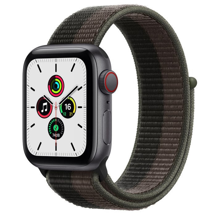 Apple 애플워치 SE, 40mm, GPS+Cellular, 알루미늄, 스페이스 그레이 / 토네이도 + 그레이 스포츠 루프 대표 이미지 - 애플워치 SE 색깔 추천