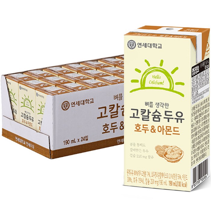 연세우유 뼈를 생각한 고칼슘 두유 호두 & 아몬드, 190ml, 24개입 대표 이미지 - 연세대 추천