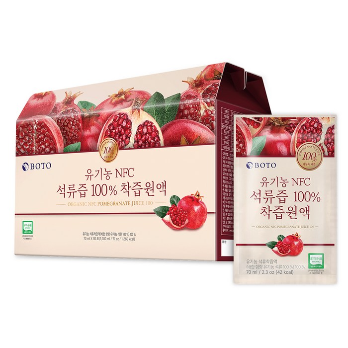 보뚜 유기농 NFC 석류즙 100% 착즙원액, 70ml, 30개 대표 이미지 - 석류즙 추천