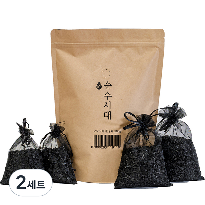 순수시대 야자 활성탄 탈취제 + 망사주머니 4p, 2세트, 500g 대표 이미지 - 담배냄새 탈취제 추천