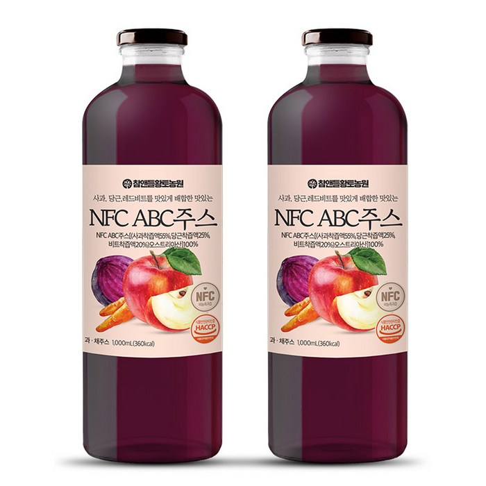 참앤들황토농원 NFC ABC주스, 1000ml, 2개 대표 이미지 - ABC주스 추천