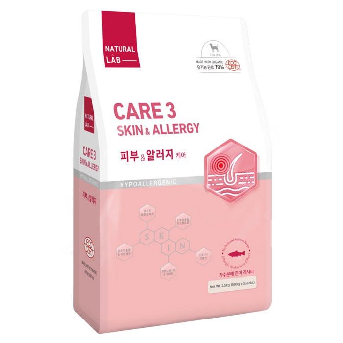 네츄럴랩 케어3 피부&알러지 유기농 70% 기능성 건식사료, 2.5kg, 생선 대표 이미지 - 연어사료 추천