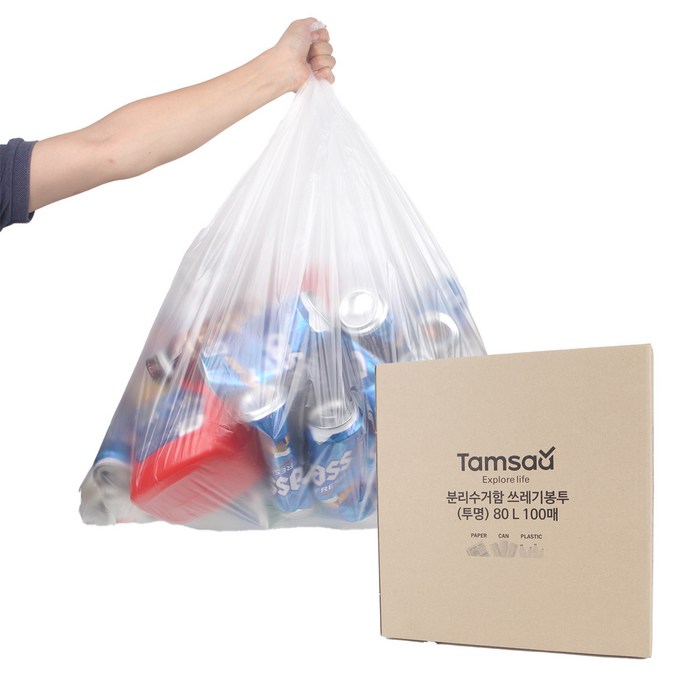 탐사 분리수거 쓰레기용 비닐봉투(투명), 80L, 100매 대표 이미지 - 비닐봉투 추천