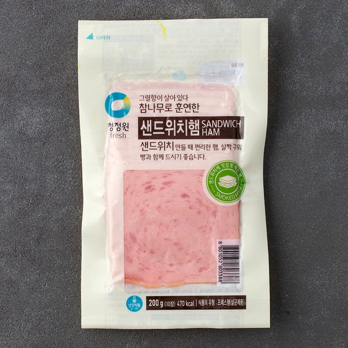 청정원 참나무 훈연 샌드위치햄, 200g, 1개 대표 이미지 - 샌드위치 햄 맛있는거 추천