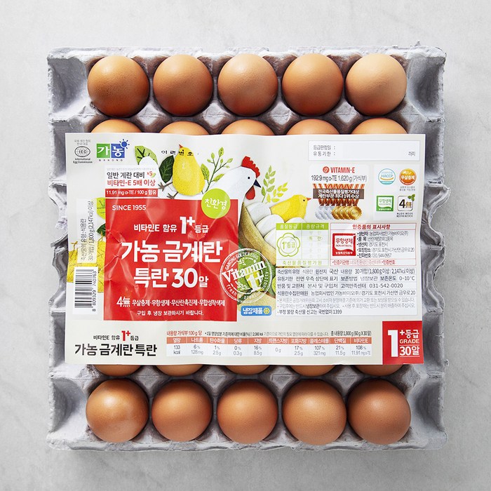가농 금계란 비타민E 함유 1+등급 특란 30구, 1,800g, 1개 대표 이미지 - 신선식품 새벽배송 추천