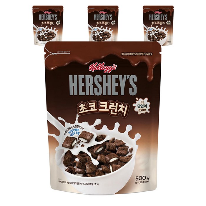 켈로그 허쉬 초코크런치 시리얼, 500g, 4개 대표 이미지 - 초코 시리얼 추천