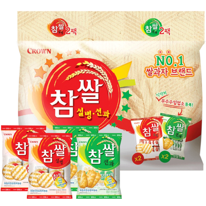 크라운 참쌀 설병 128g x 2p + 선과 115g x 2p 세트, 1세트 대표 이미지 - 사무실 과자 추천