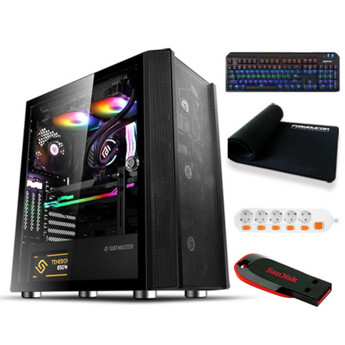 포유컴퓨터 게이밍 에디션 19 조립PC 랜덤발송 (i7-11700F WIN10 Home RAM 16GB NVMe 500GB + RTX3070Ti) + 게이밍 기계식 키보드 + 게이밍 장패드 + 5구형 멀티탭 + USB 32GB, 기본형 대표 이미지 - 포유 컴퓨터 추천