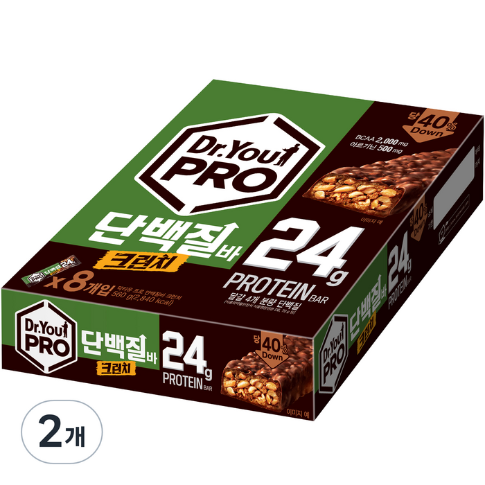 오리온 닥터유 프로 단백질바 크런치 8p, 560g, 2개 대표 이미지 - 단백질바 추천