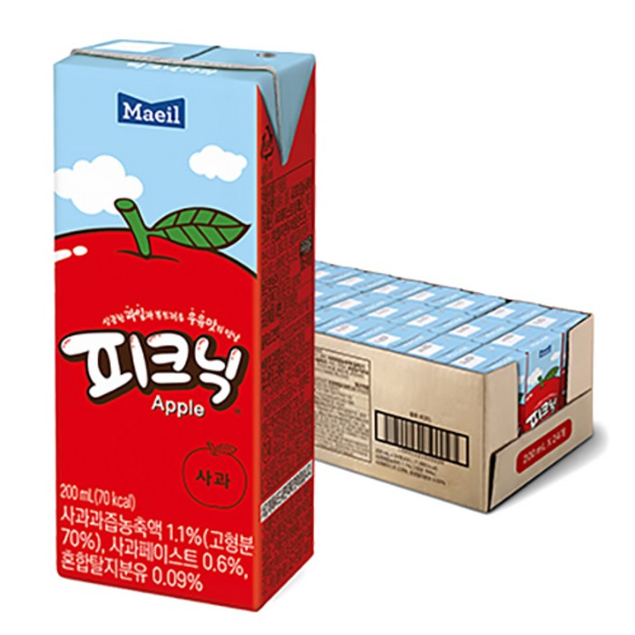 피크닉 사과 주스, 200ml, 24개 대표 이미지 - 과채주스 추천