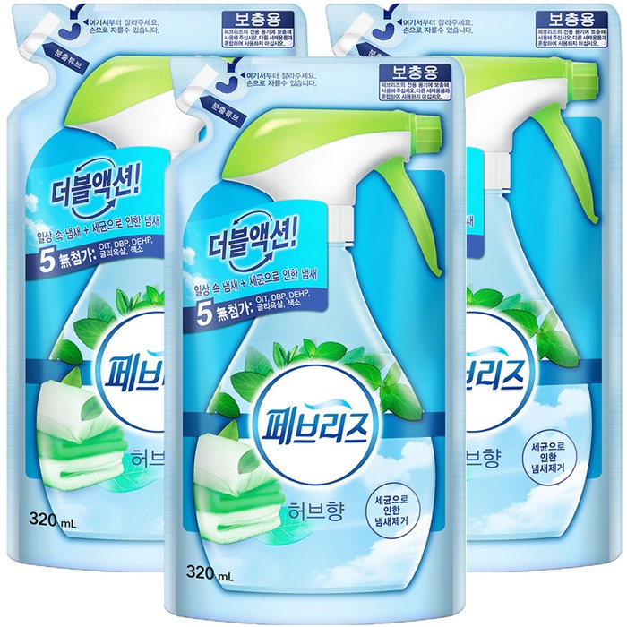 페브리즈 허브향 섬유탈취제 리필, 320ml, 3개 대표 이미지 - 은은한 향 추천