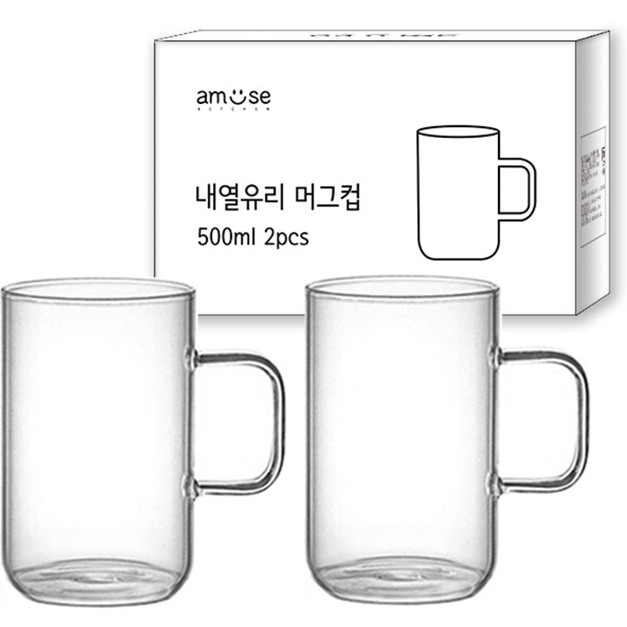 어뮤즈키친 내열유리 머그컵 500ml, 2개 대표 이미지 - 맥주 500 잔 추천