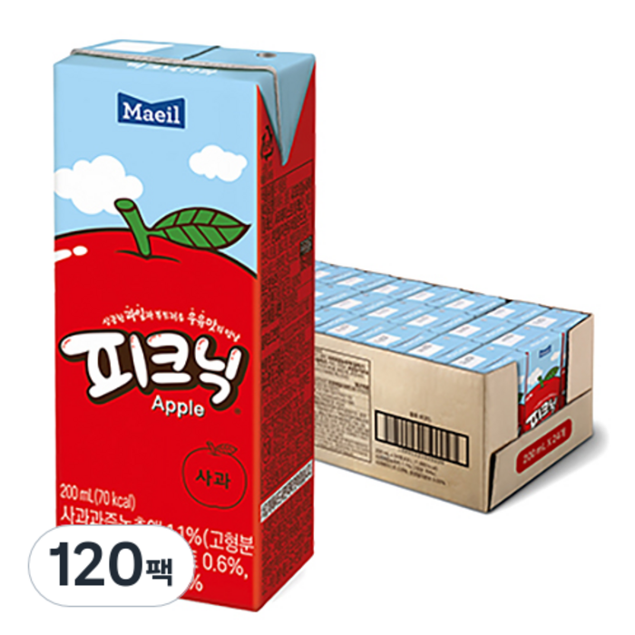 매일유업 피크닉 사과맛, 200ml, 120개 대표 이미지 - 음료수 도매 추천