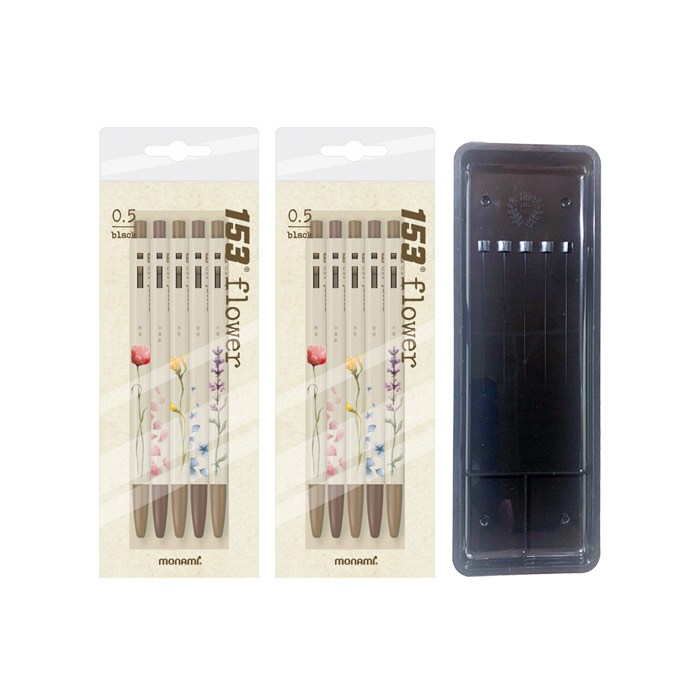 모나미 153 플라워 0.5mm 5p x 2개 + 매표 펜접시 C형, 혼합색상, 3개 대표 이미지 - 모나미 추천