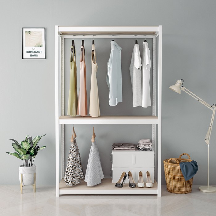 홈던트 하우스 시스템 드레스룸 3단 2행거 1200 x 500 x 1950 mm 화이트 대표 이미지 - 드레스룸 행거 추천