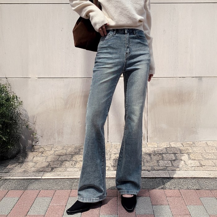 니썸 여성용 롱숏미들 기장 세인트 부츠컷 데님 팬츠