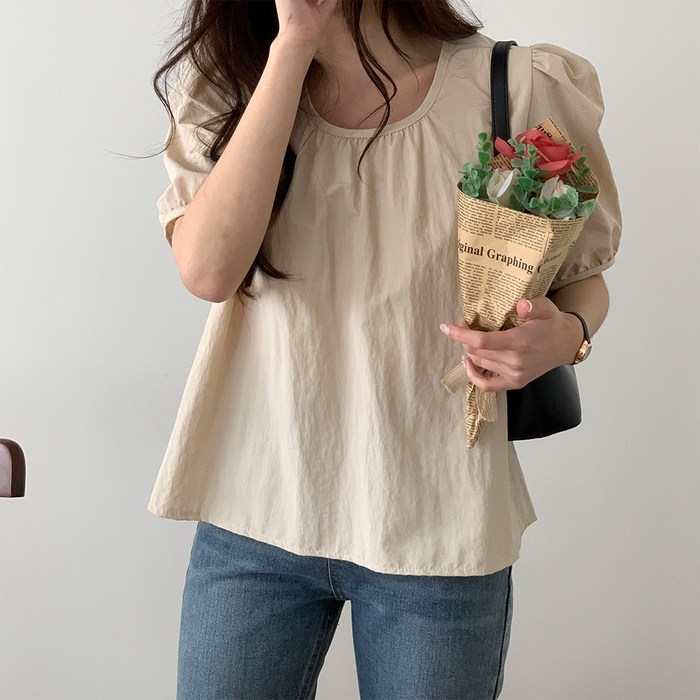 여성용 두이즈 퍼프 반팔 블라우스 BL4525K23 대표 이미지 - 반팔 블라우스 추천
