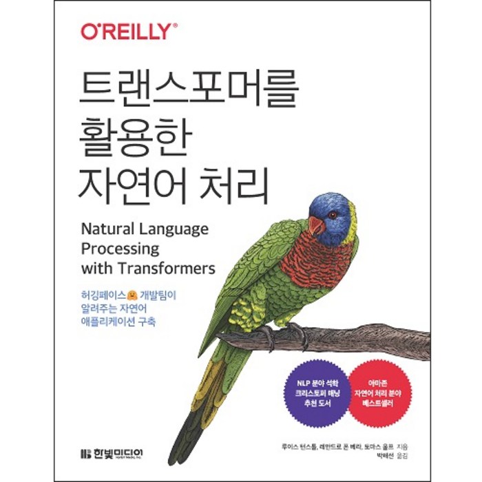 트랜스포머를 활용한 자연어 처리 : 허깅페이스 개발팀이 알려주는 자연어 애플리케이션 구축, 한빛미디어 대표 이미지 - 자연어 처리 책 추천