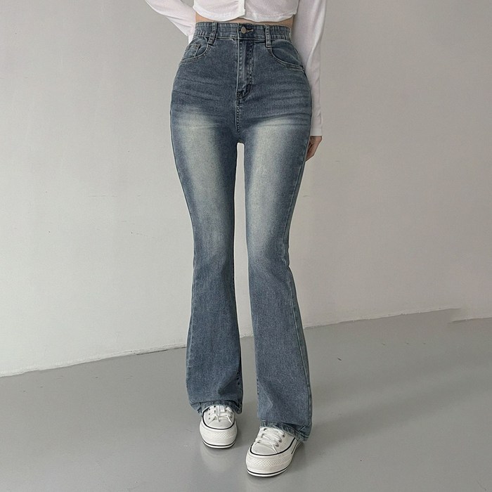 플랜데이 여성용 모리 슬림 워싱 스판 부츠컷 데님 팬츠 숏