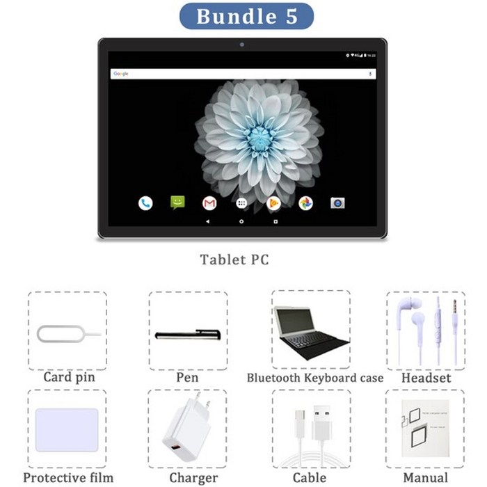 가성비태블릿 10인치 태블릿 PC 10코어 ips 1920 x 1200 hd 디스플레이, 번들 5, 은 대표 이미지 - 30만원대 태블릿 추천