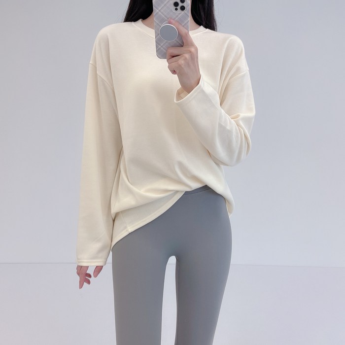 로라벨 홈투2 무지 기본티 라운드 박스티 필라테스복 요가복 커버업 대표 이미지 - 여자 댄스복 추천
