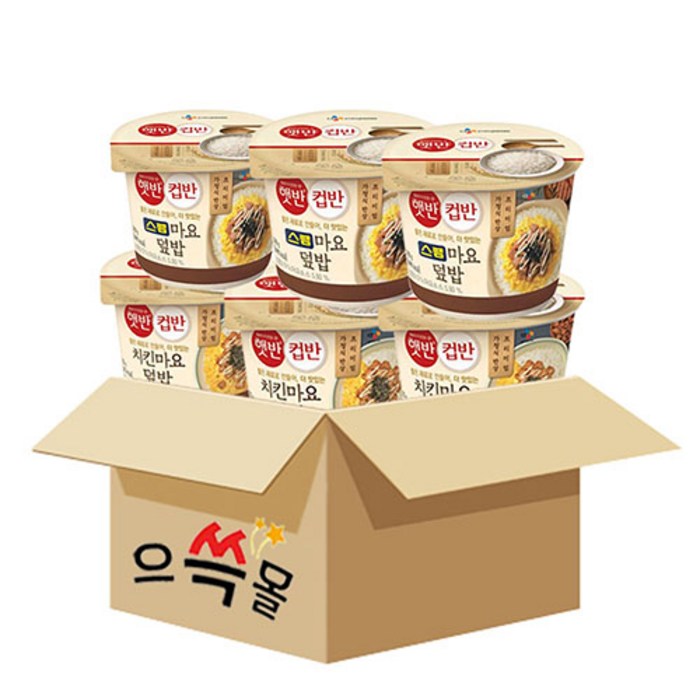 햇반컵반 스팸마요덮밥 3개 + 치킨마요덮밥 3개, 1.34kg, 1세트 대표 이미지 - 즛토마요 추천