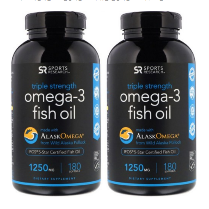 Sports Research 미국직배송 스포츠리서치 트리플 피쉬오일 1250mg 오메가3 DHA EPA 180정 정품, 2, 2병 대표 이미지 - 고혈압 영양제 추천