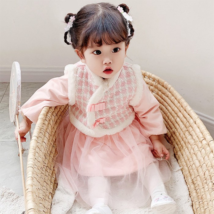 와우베베 신생아 아기 베이비 생활한복바디슈트 배자포함 2종세트 겨울한복 아기외출복 문센룩