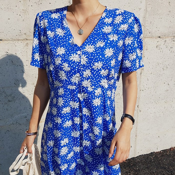 하이데일리 로잉 플라워 롱원피스 대표 이미지 - 땡땡이 원피스 추천