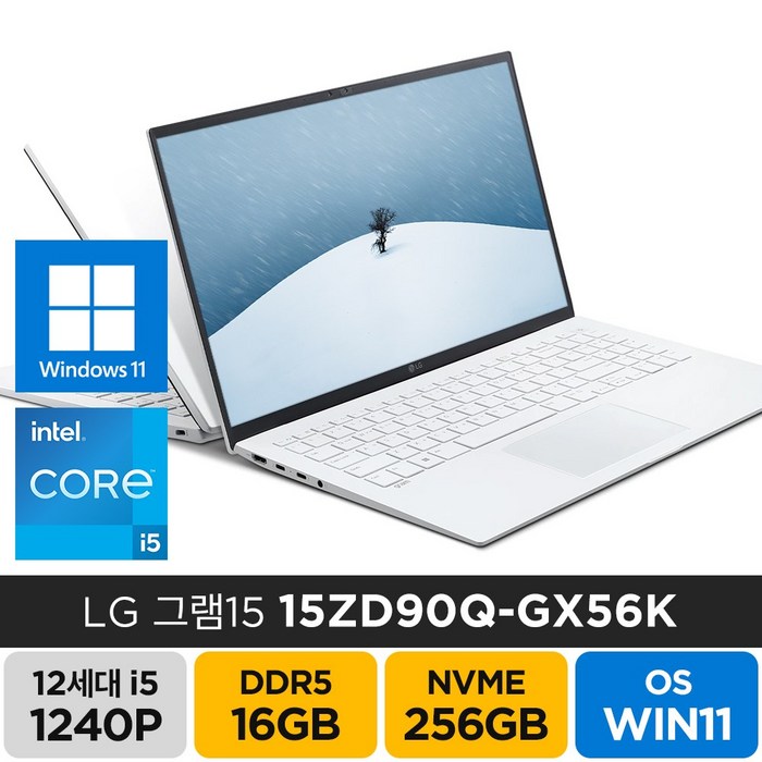 LG전자 2022년형 그램15 15ZD90Q-GX56K 인텔 i5 윈도우11 LG정품파우치 증정, WIN11 Home, 16GB, 256GB, 코어i5, 화이트 대표 이미지 - LG 노트북 추천