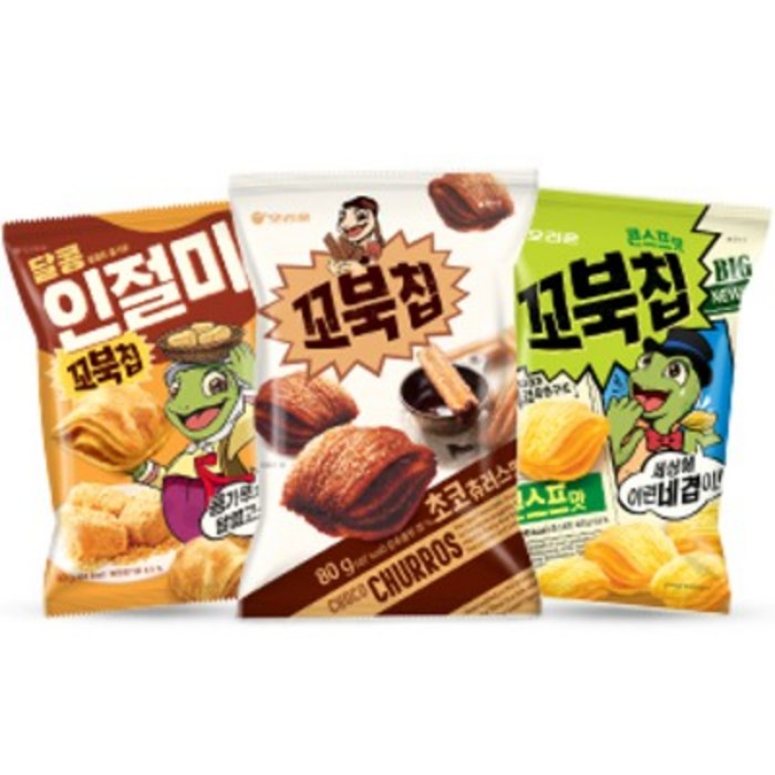 유앤아이 오리온 꼬북칩 세트 초코츄러스맛 80g 2봉지+인절미맛80g 2봉+콘스프맛 80g 2봉 대표 이미지 - 꼬북칩 맛 비교 추천