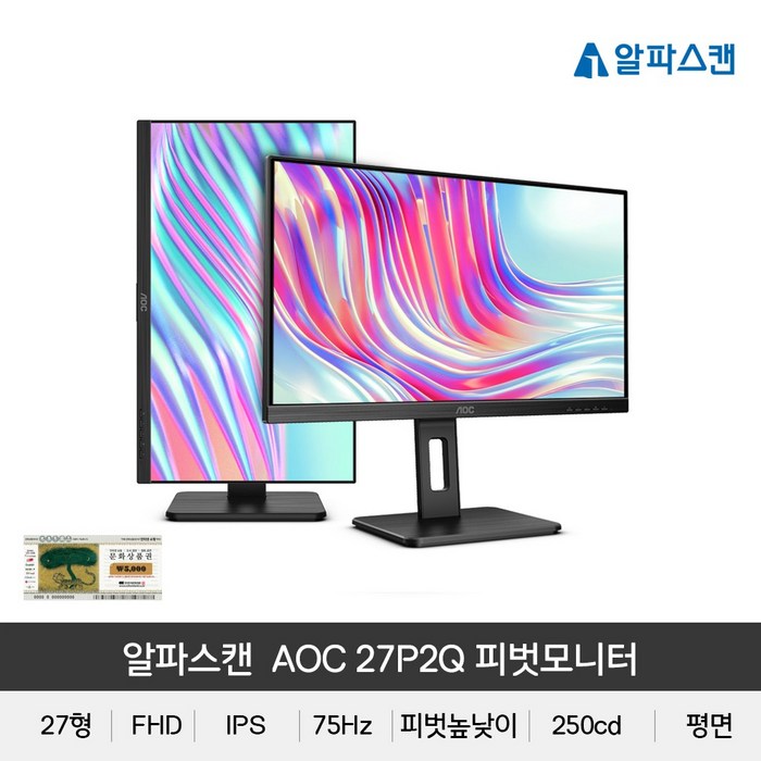 알파스캔 AOC 27P2Q IPS 피벗 높낮이 시력보호 무결점모니터 대표 이미지 - 알파스캔 피벗 모니터 추천