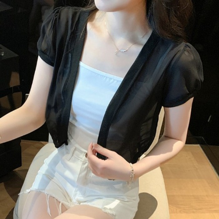 걸즈데이 베이직 여름 쉬폰 반팔 볼레로 미니 가디건 대표 이미지 - 흰색 가디건 추천
