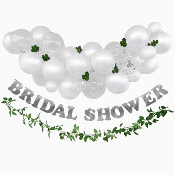 브라이덜 샤워 화이트 풍선 가랜드 세트 홈 파티 용품 장식 소품, BRIDAL SHOWER 가랜드 화이트 벌룬 세트