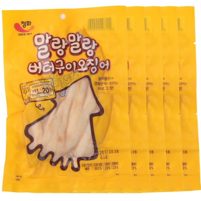 정화식품 말랑말랑버터구이 오징어 50g x 5개, 1개, 말랑말랑버터구이50gX5봉 대표 이미지 - 통오징어 추천