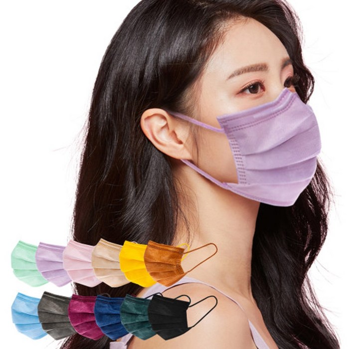 에어에이드 국산필터 컬러마스크 50매(평면형) 덴탈 여름 패션 마스크 색 핑크 살색 보라 아이보리, 평면형PURPLE(퍼플) 대표 이미지 - 색깔 마스크 추천