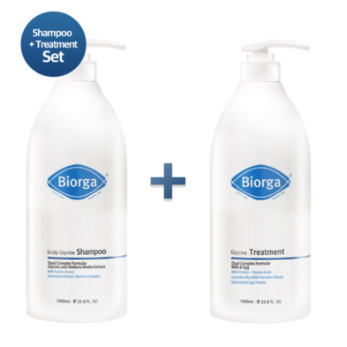[본사정품][당일출고] BIORGA 바이오가 글라이신 샴푸 1000ml+트리트먼트1000ml 1세트 극손상모 미용실 홈케어 탈모완화 윤기 차분한 머릿결 손상 모발 홈쇼핑구성