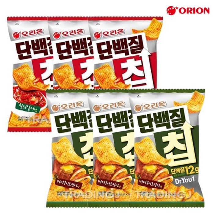 [트레이딩제이]밴드증정 오리온 단백질칩 60g(칠리살사 3개+버터구이오징어 3개) 닥터유 프로틴, 단품 대표 이미지 - 단백질칩 추천