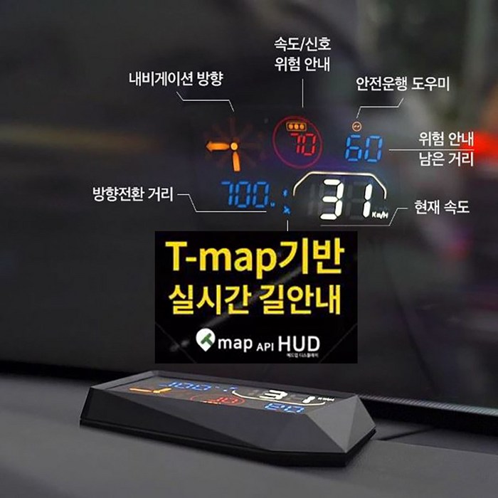 카포스 HUD 헤드업디스플레이 티허드(THUD T202)출장장착옵션선택가능 T맵 API T-HUD앱 연동 내비게이션 길안내 실시간 교통정보 제공, 1.자가설치 대표 이미지 - HUD 헤드업 디스플레이 추천