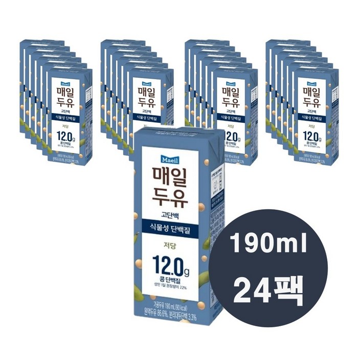 맛있는 매일두유 고단백 190ml 24팩 식물성 단백질 저당 콩단백질 고소한 매일두유 고단백 매일두유 단백질 두유 프로틴 Maeil high-protein soy milk 대표 이미지 - 고단백 우유 추천