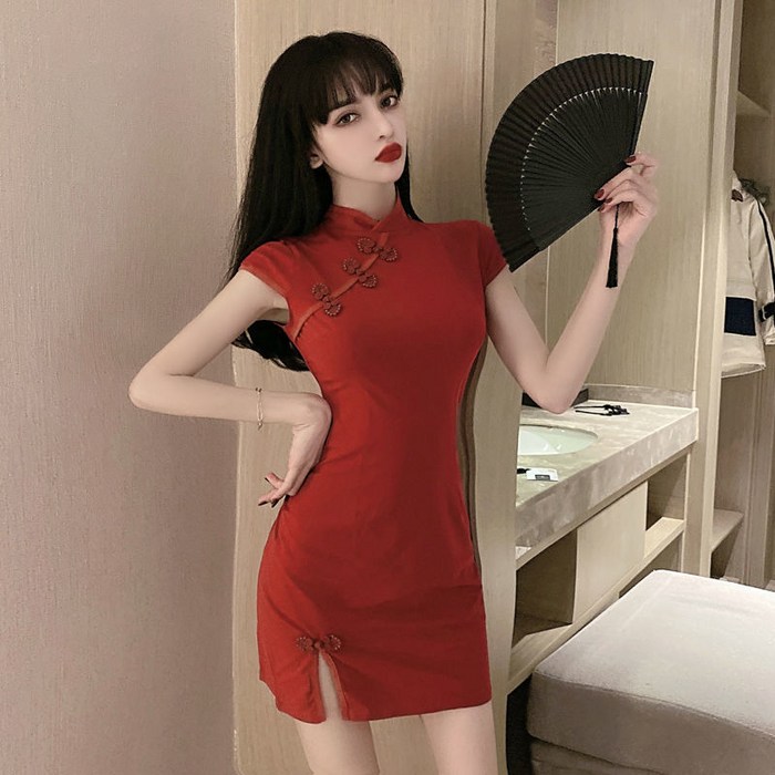 [Kingfishe]여름 치파오 원피스 패션 슬림핏 복고풍 원피스 여성 TuE728FEI728QP05 대표 이미지 - 치파오 추천