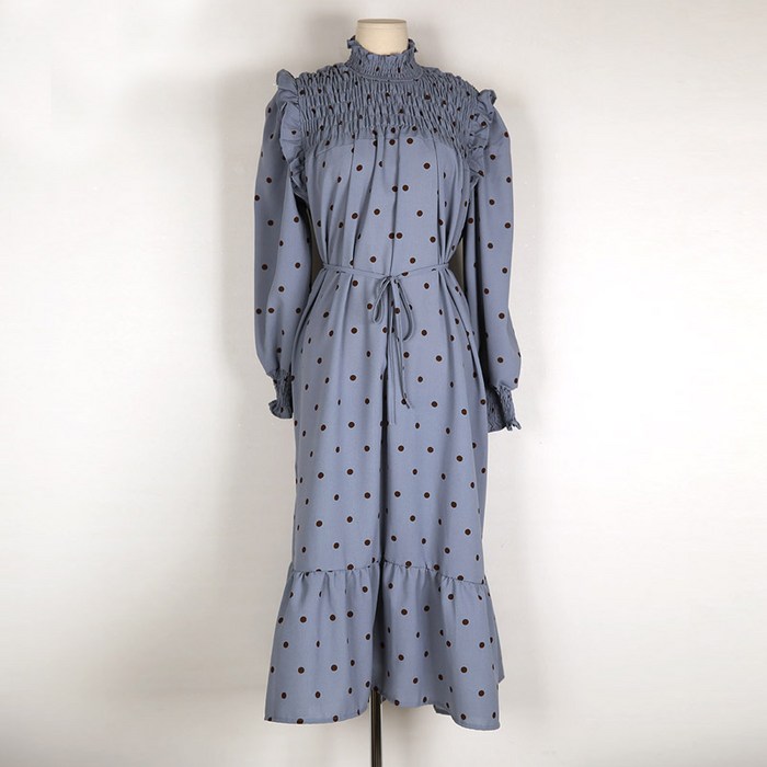 마이시즌 여성용 도트 스모크 밴딩 프릴 원피스 대표 이미지 - 땡땡이 원피스 추천