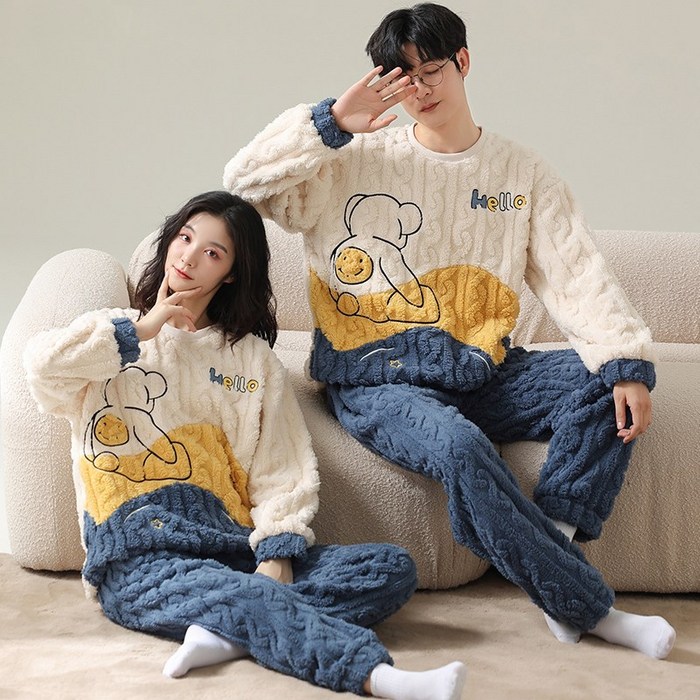 ANYOU 동물잠옷 겨울 곰돌이 커플잠옷 귀여운 커플 잠옷 홈웨어 바지 잠옷세트 대표 이미지 - 귀여운 잠옷 추천