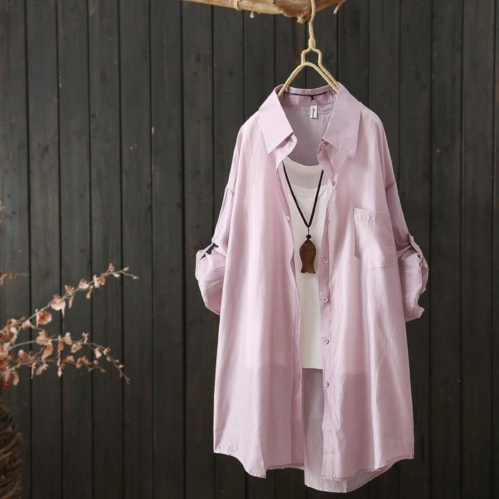 COSYEVNO 여름 여자 미디 셔츠 긴팔 자외선 차단 아우터 얇은 상의