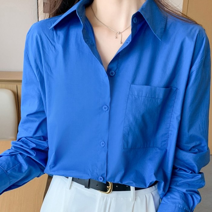 여성 봄가을 단색 긴팔 기본셔츠 대표 이미지 - 여성 여름 셔츠 추천