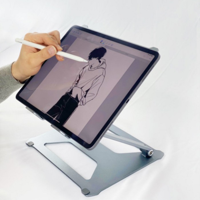 지바 알루미늄 아이패드 필기 거치대 2단 태블릿 갤럭시탭S7+ 프로12.9 받침대 드로잉 책상 그림, 실버 대표 이미지 - 아이패드 마그네틱 거치대 추천