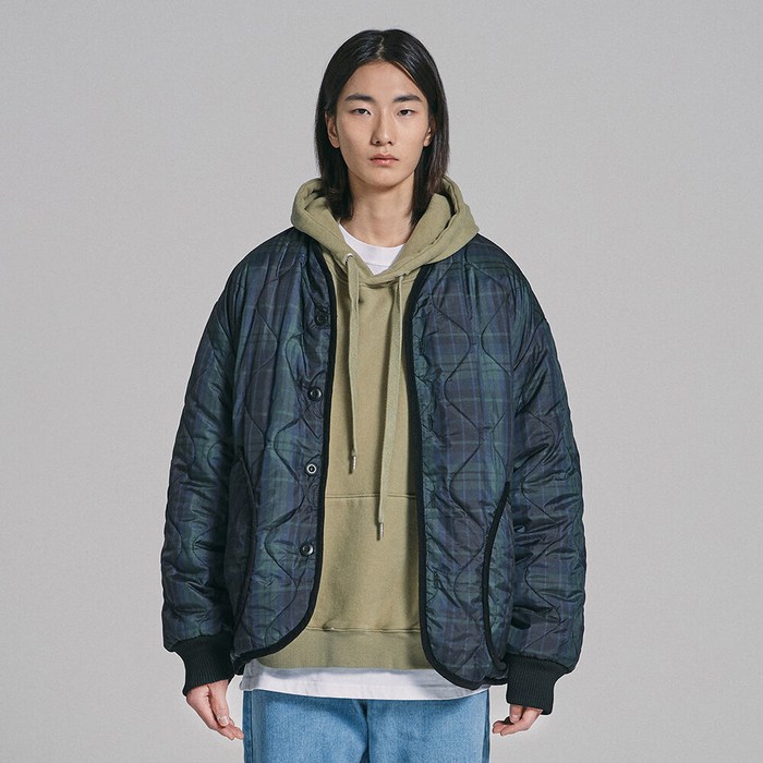 REVERSIBLE QUILTING-FUR JACKET check green 대표 이미지 - 누빔 패딩 추천