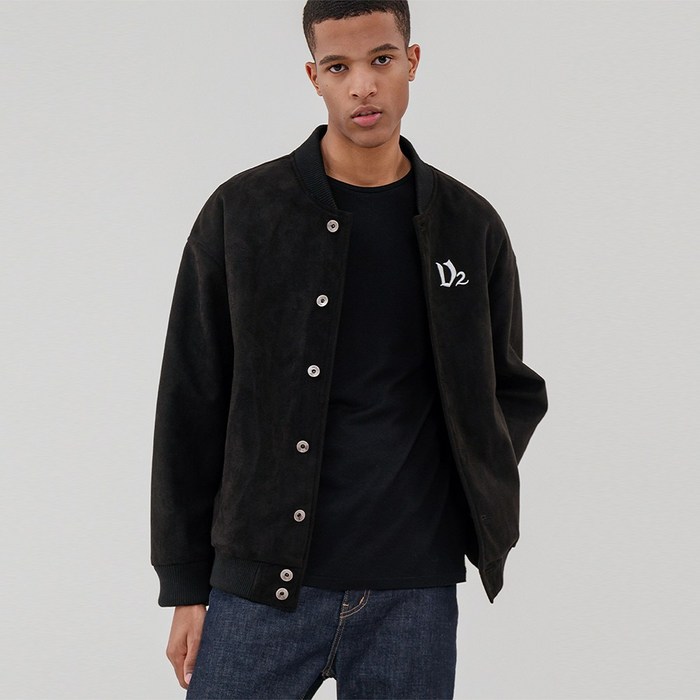 V2 Overfit logo suede jacket_black 대표 이미지 - 남자 스웨이드자켓 추천