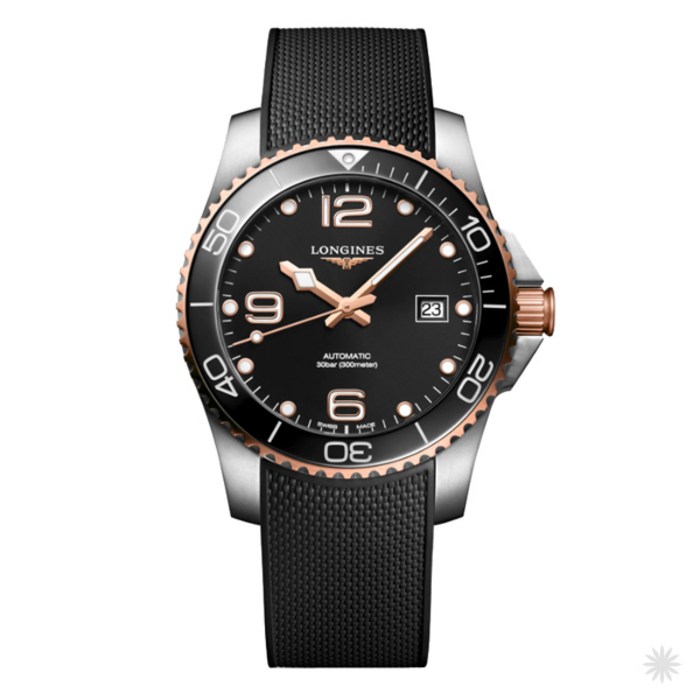 론진시계 L3.781.3.58.9 하이드로콘퀘스트 오토 41mm 검판 로즈골드콤비 러버밴드 대표 이미지 - 론진 시계 추천