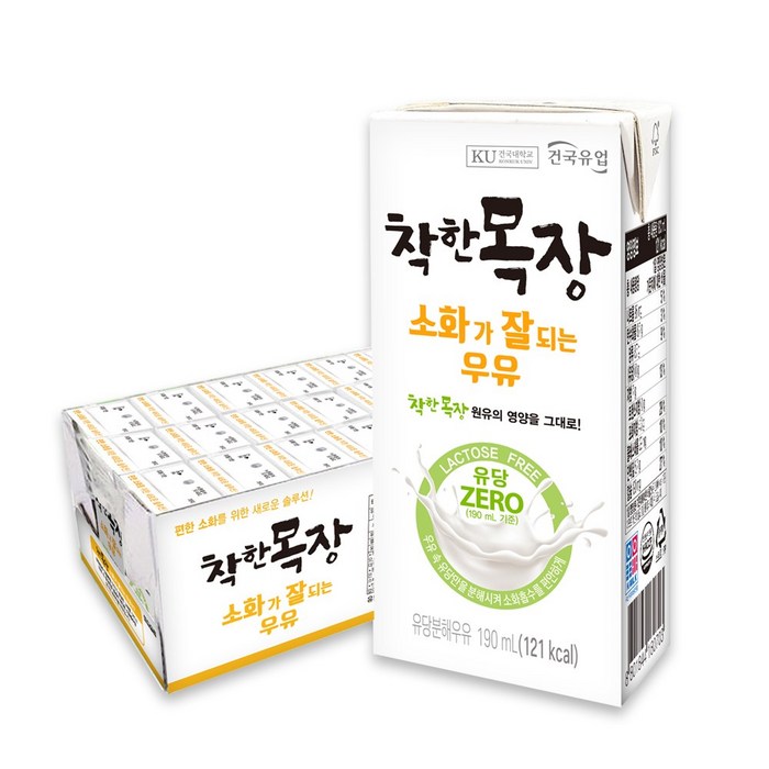 건국유업 착한목장 소화가잘되는 우유, 190ml, 24개 대표 이미지 - 락토프리 우유 추천